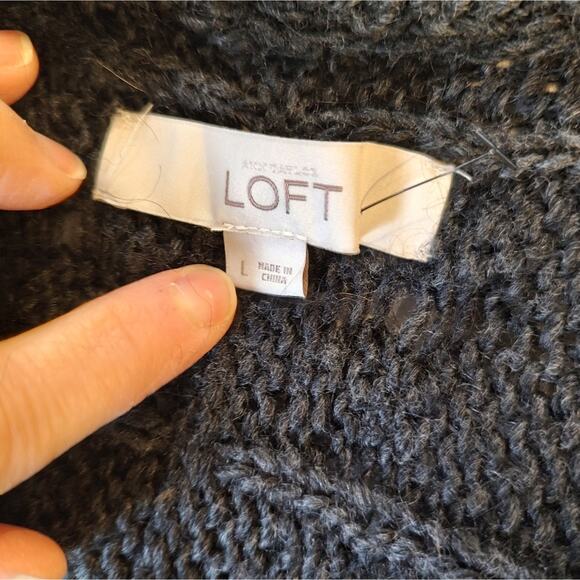 LOFT Cable Knit Open Front Grey Alpaca Wool Cardigan - Picture 5 of 7